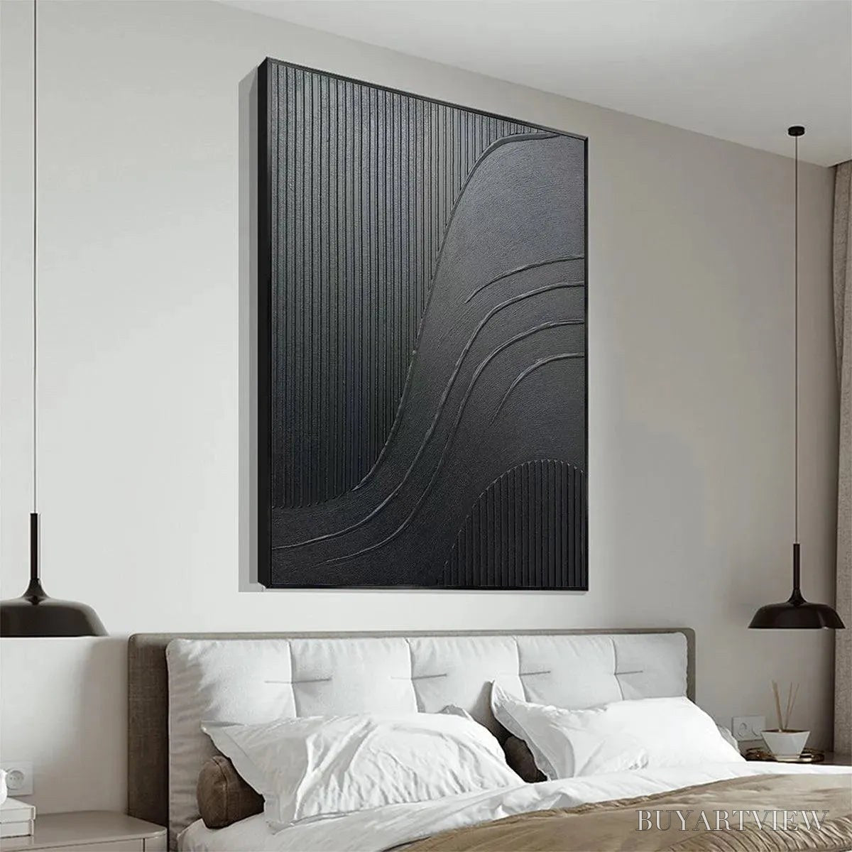 BUYARTVIEW Black Textured Curves – Minimalist Textured Abstract Painting - image 3