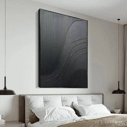 BUYARTVIEW Black Textured Curves – Minimalist Textured Abstract Painting - image 3