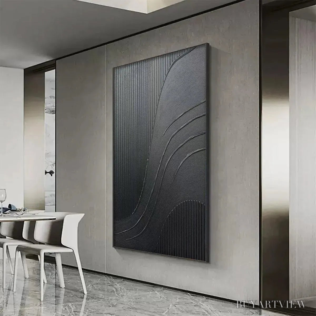 BUYARTVIEW Black Textured Curves – Minimalist Textured Abstract Painting - image 5