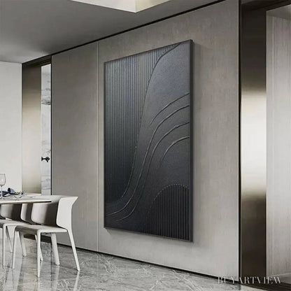 BUYARTVIEW Black Textured Curves – Minimalist Textured Abstract Painting - image 5