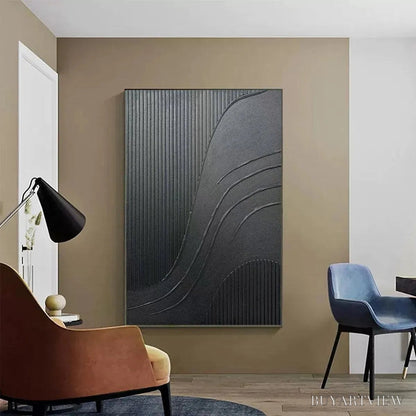 BUYARTVIEW Black Textured Curves – Minimalist Textured Abstract Painting - image 6