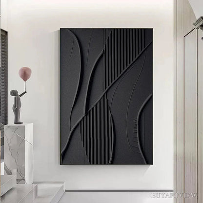 BUYARTVIEW Black Textured Abstract – Minimalist Textured Painting - image 2