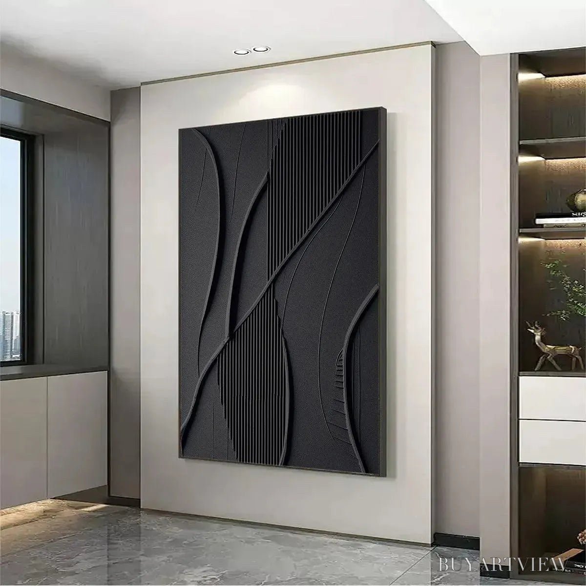 BUYARTVIEW Black Textured Abstract – Minimalist Textured Painting - image 5
