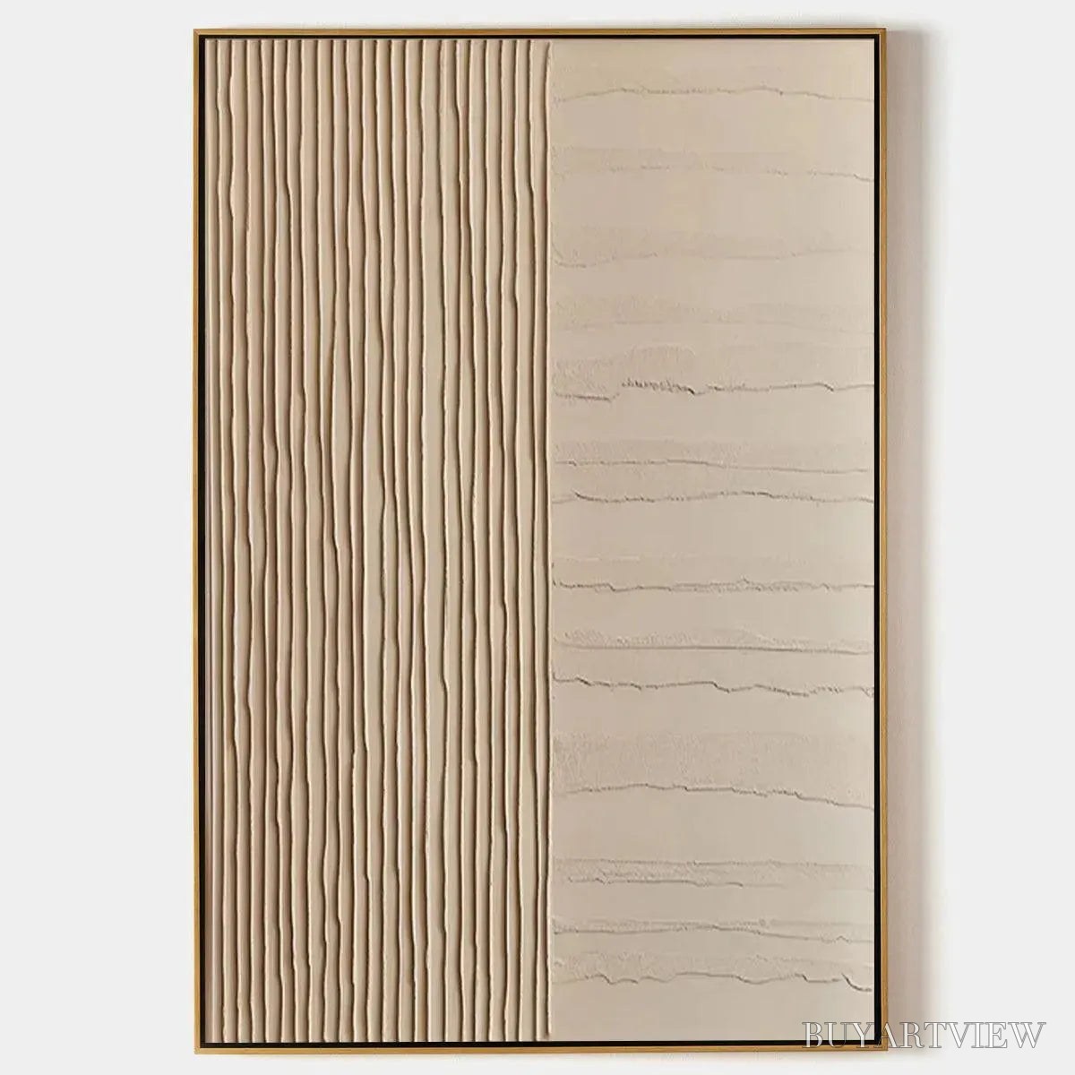BUYARTVIEW Textured Beige Lines – Minimalist Textured Painting - image 1