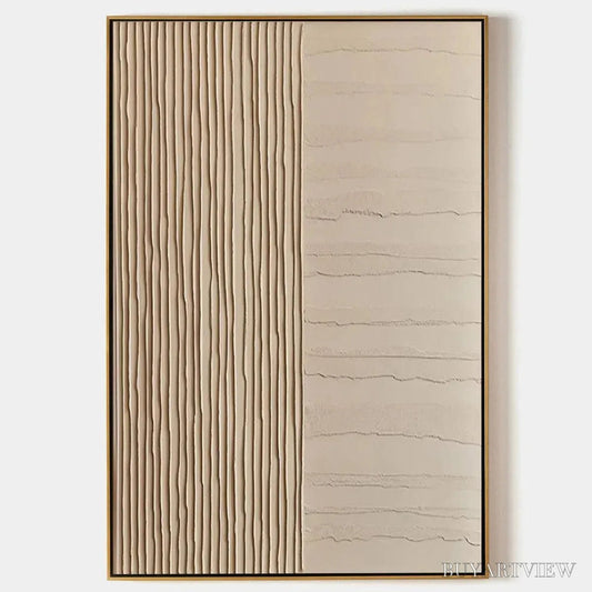BUYARTVIEW Textured Beige Lines – Minimalist Textured Painting - image 1