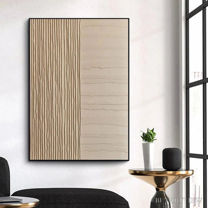 BUYARTVIEW Textured Beige Lines – Minimalist Textured Painting - image 4