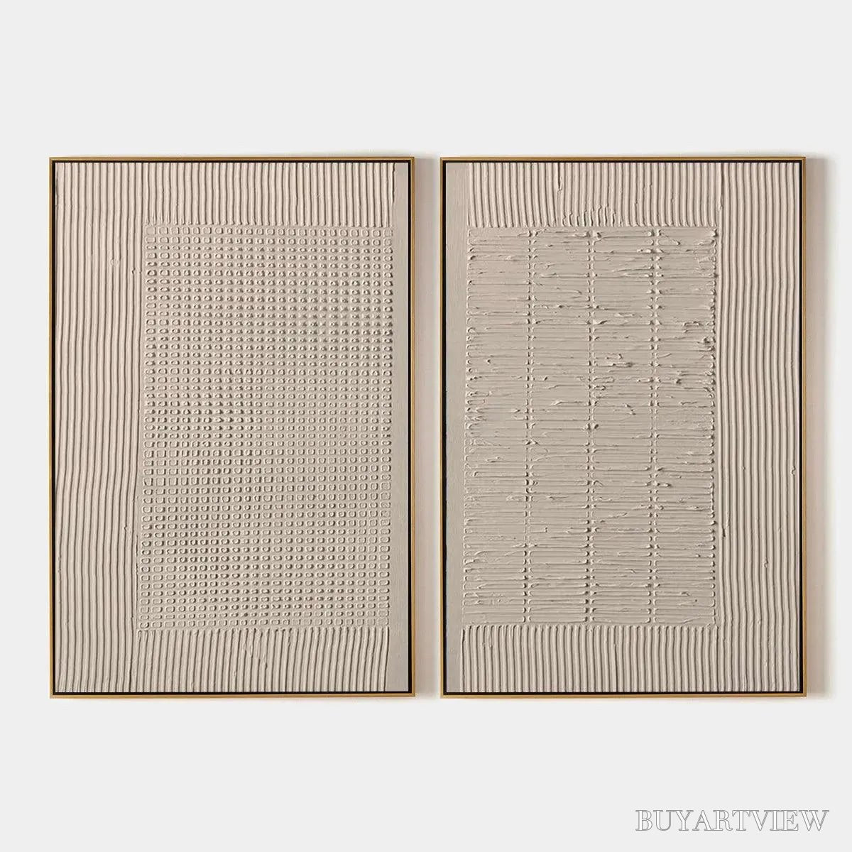 BUYARTVIEW Textured Grid Duo – Set of 2 Textured Abstract Paintings in Beige - image 1