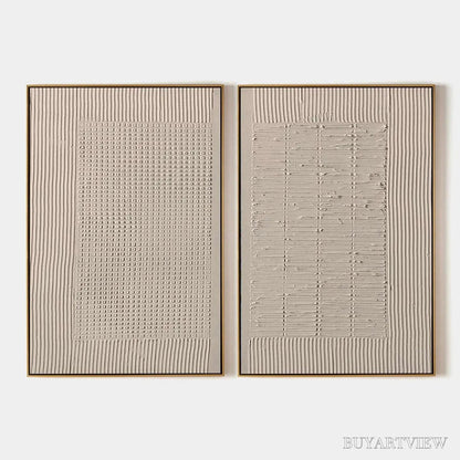 BUYARTVIEW Textured Grid Duo – Set of 2 Textured Abstract Paintings in Beige - image 1