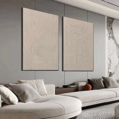BUYARTVIEW Textured Grid Duo – Set of 2 Textured Abstract Paintings in Beige - image 4