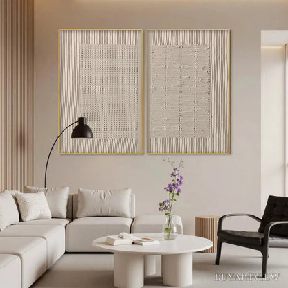 BUYARTVIEW Textured Grid Duo – Set of 2 Textured Abstract Paintings in Beige - image 5