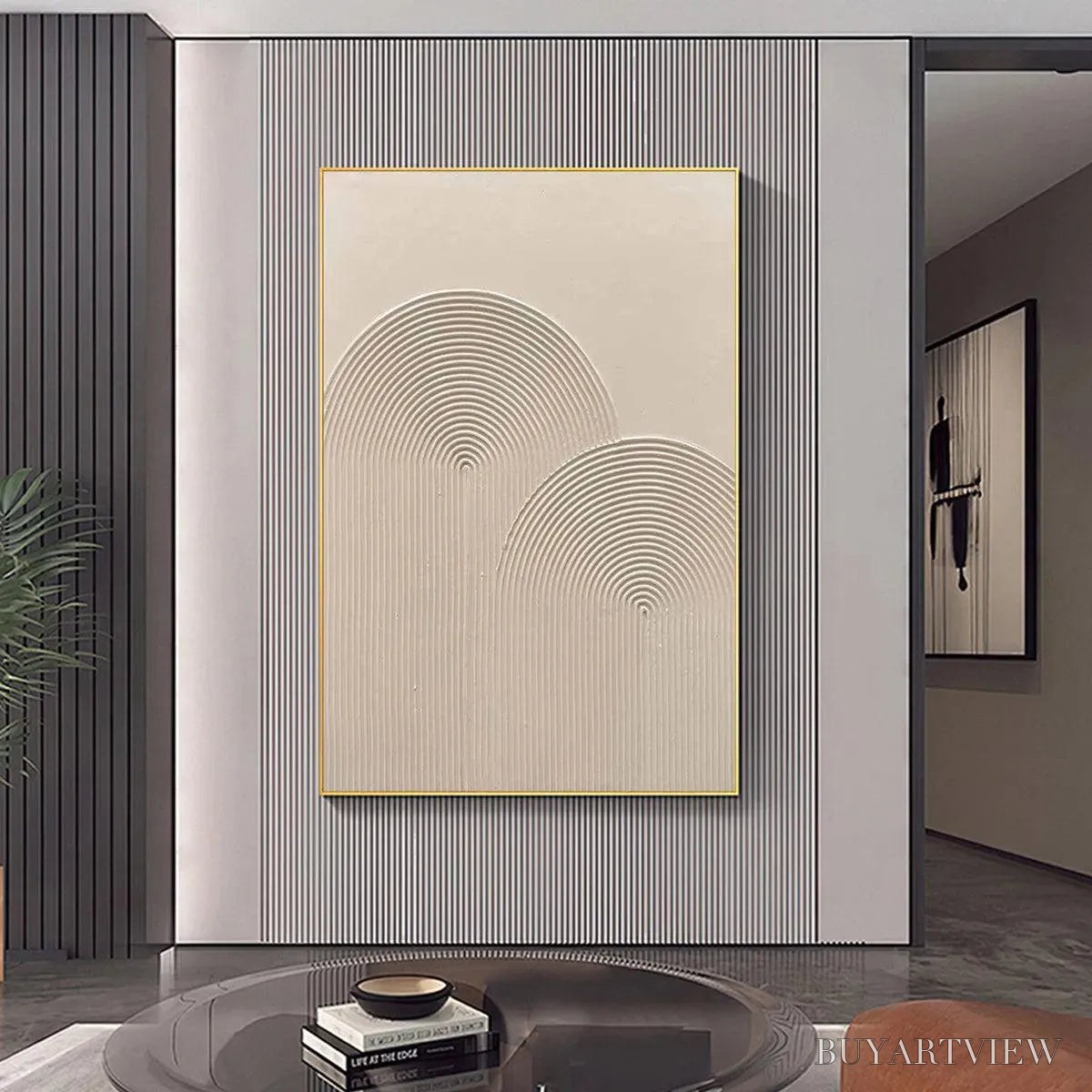 BUYARTVIEW Textured Rainbow – Minimalist Textured Painting in Beige - image 4