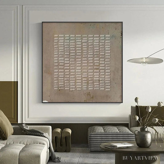 BUYARTVIEW Textured Beige Grid – Minimalist Textured Painting - image 2