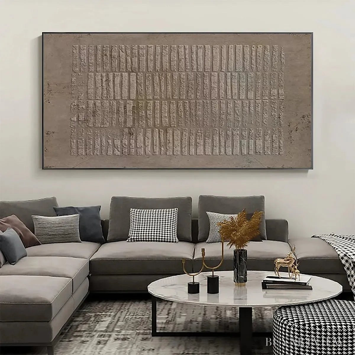 BUYARTVIEW Textured Rectangle Array – Minimalist Textured Painting in Brown - image 2
