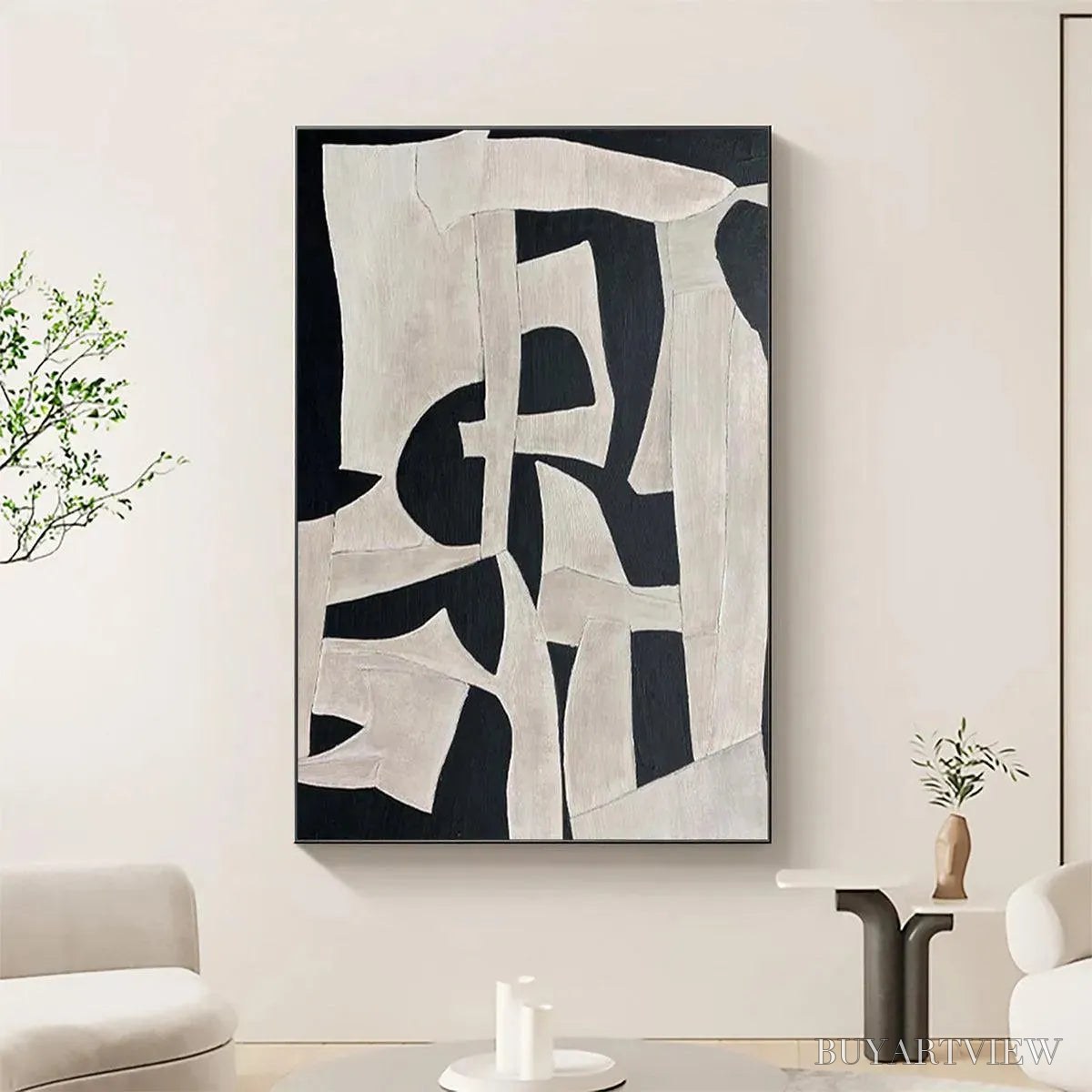 BUYARTVIEW Black and White Abstract – Minimalist Abstract Painting - image 2