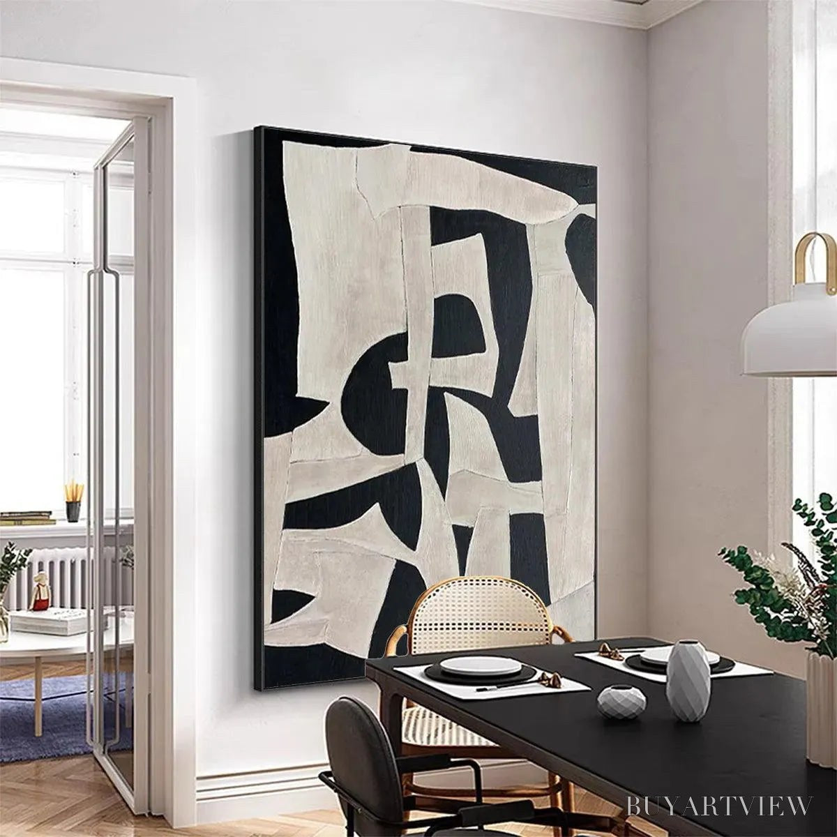 BUYARTVIEW Black and White Abstract – Minimalist Abstract Painting - image 6