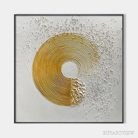 BUYARTVIEW Golden Harmony – Textured Gold and White Abstract Painting, Square - image 1