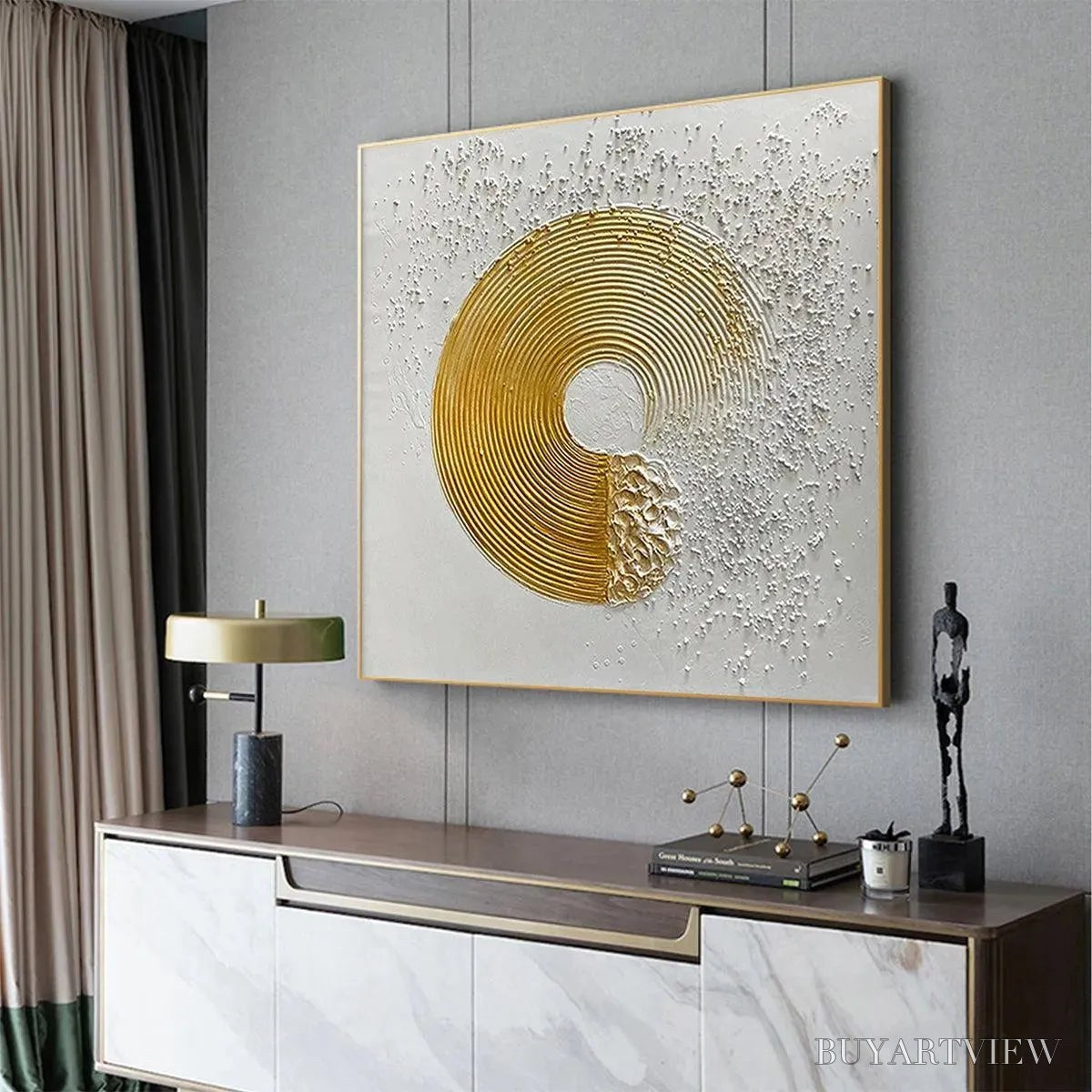 BUYARTVIEW Golden Harmony – Textured Gold and White Abstract Painting, Square - image 2