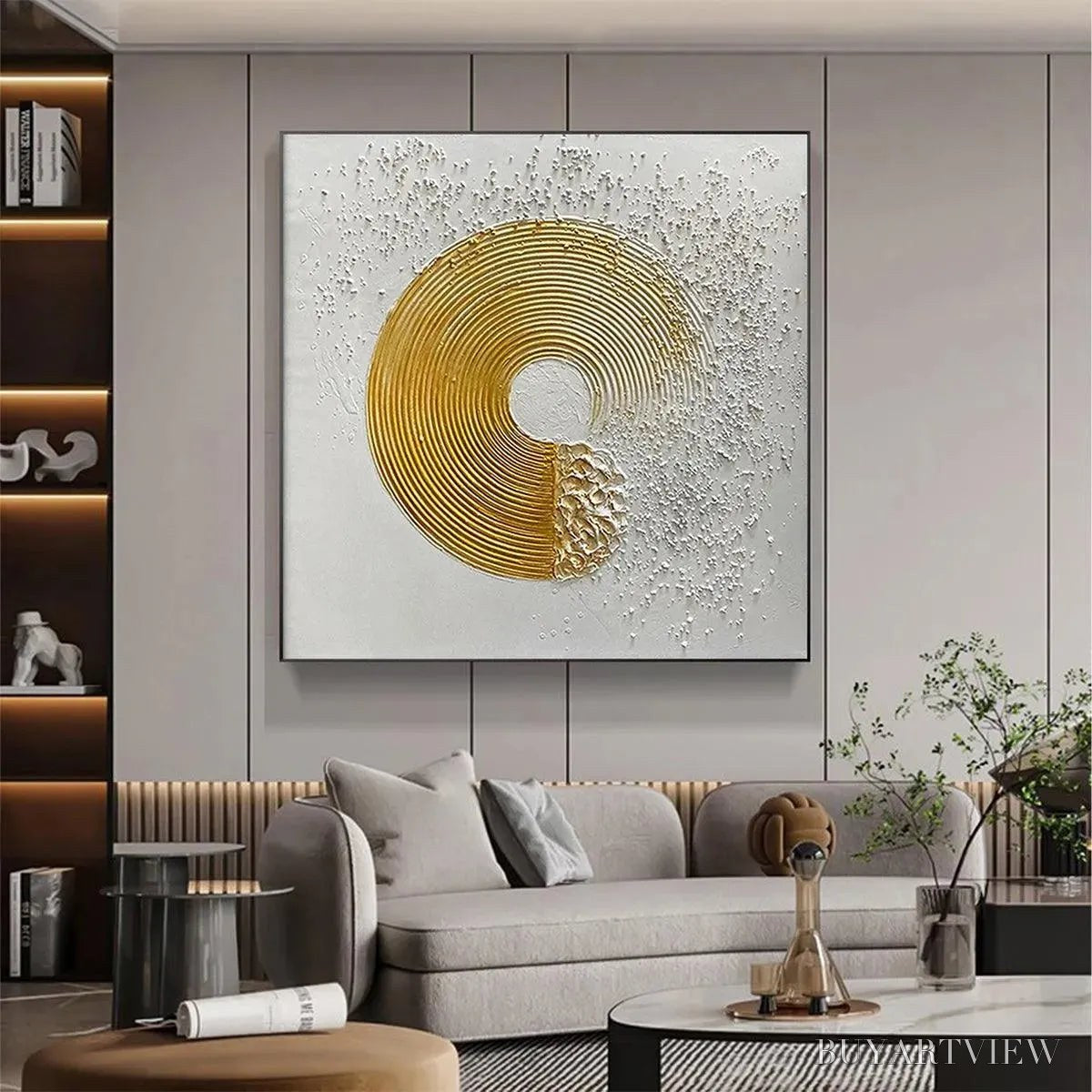 BUYARTVIEW Golden Harmony – Textured Gold and White Abstract Painting, Square - image 4