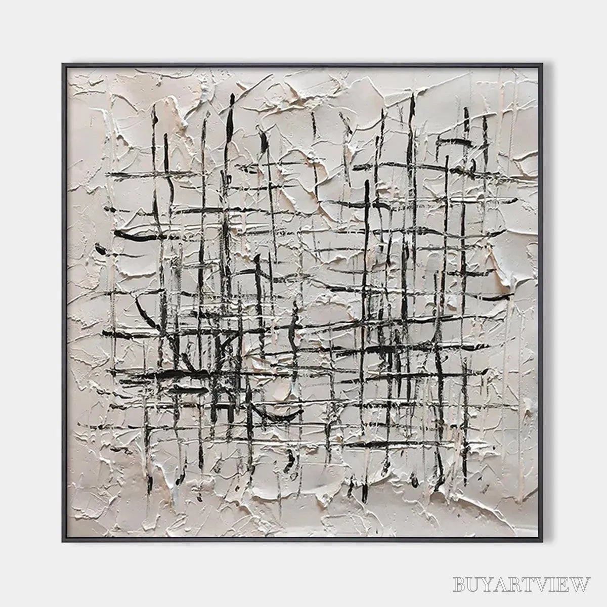 BUYARTVIEW Woven Lines – Textured Minimalist Abstract Painting in Black and White - image 1