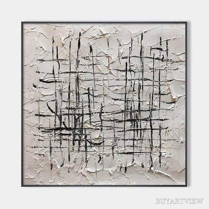 BUYARTVIEW Woven Lines – Textured Minimalist Abstract Painting in Black and White - image 1