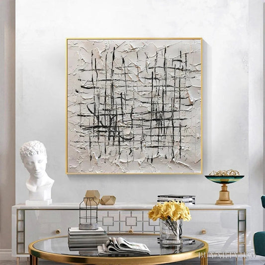 BUYARTVIEW Woven Lines – Textured Minimalist Abstract Painting in Black and White - image 2