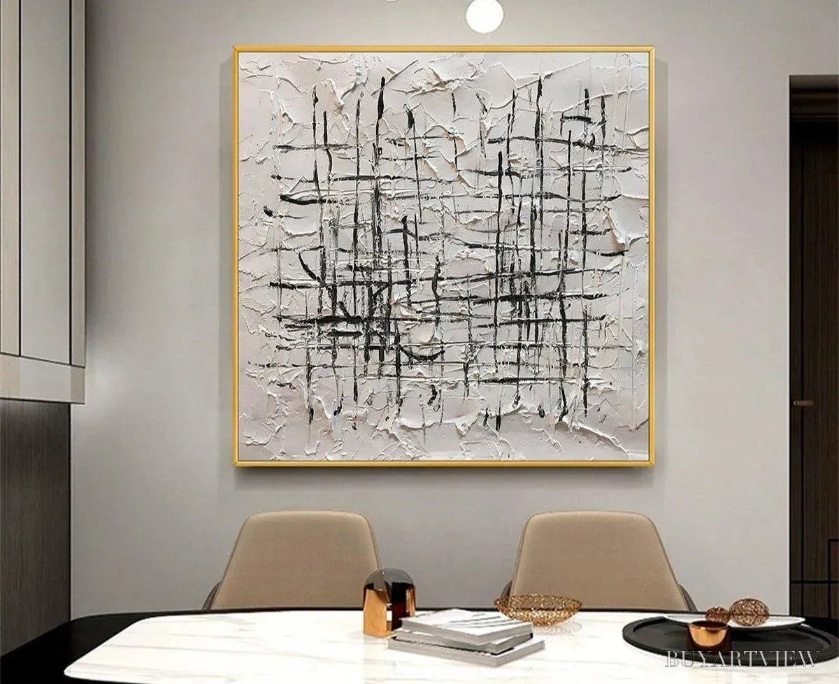 BUYARTVIEW Woven Lines – Textured Minimalist Abstract Painting in Black and White - image 4