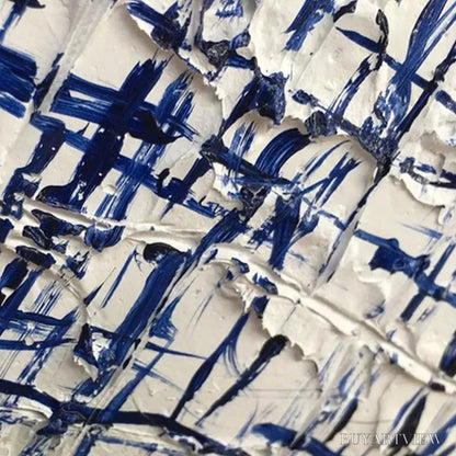 BUYARTVIEW Blue Grid – Textured Minimalist Abstract Painting in Blue and White - image 5