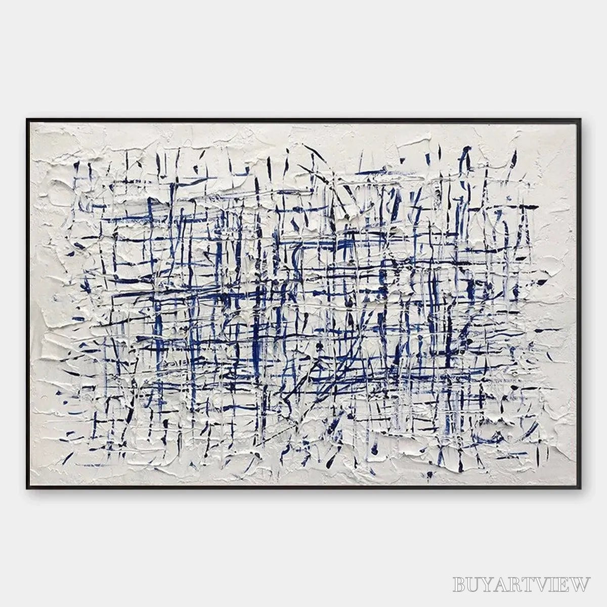 BUYARTVIEW Blue Weave – Textured Abstract Painting in Blue and White - image 1