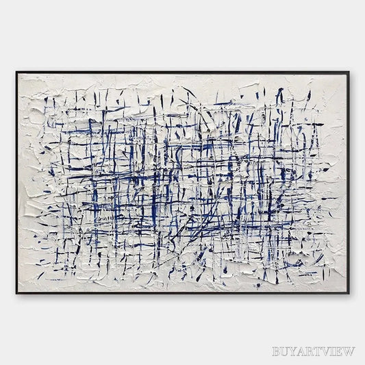 BUYARTVIEW Blue Weave – Textured Abstract Painting in Blue and White - image 1