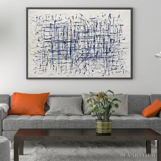 BUYARTVIEW Blue Weave – Textured Abstract Painting in Blue and White - image 2