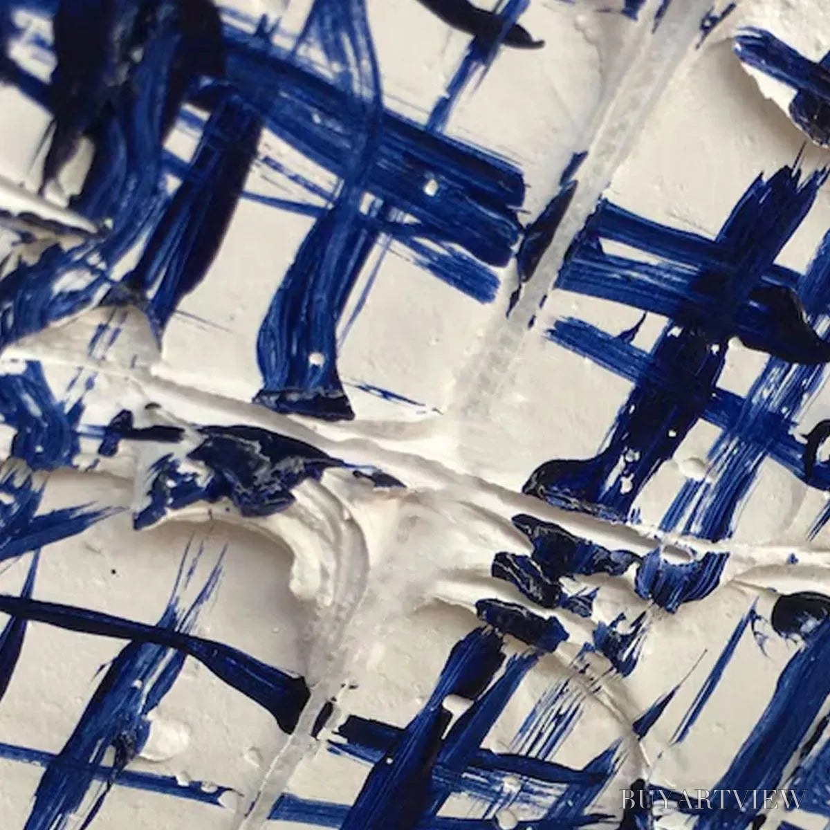 BUYARTVIEW Blue Weave – Textured Abstract Painting in Blue and White - image 3
