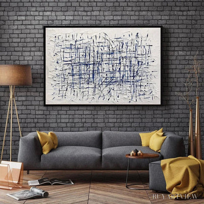 BUYARTVIEW Blue Weave – Textured Abstract Painting in Blue and White - image 4