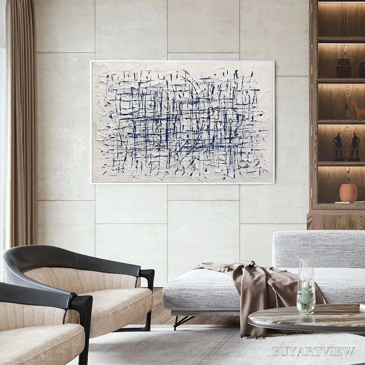 BUYARTVIEW Blue Weave – Textured Abstract Painting in Blue and White - image 5