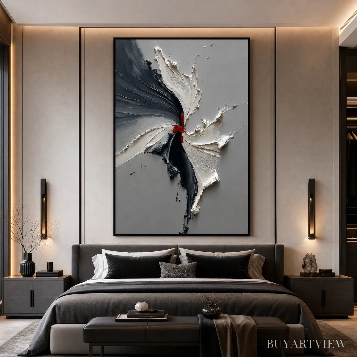 BUYARTVIEW Catalyst – Grey & Black Textured Abstract Impasto Oil Painting - image 4