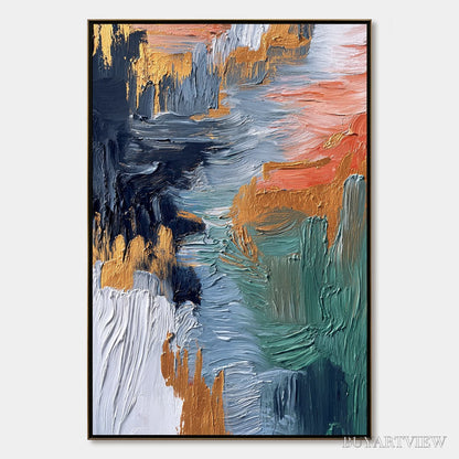 BUYARTVIEW Ethereal Cascade – Textured Vertical Abstract Art with Gold Accents - image 1