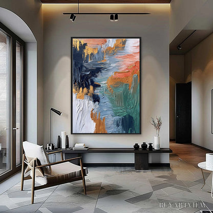 BUYARTVIEW Ethereal Cascade – Textured Vertical Abstract Art with Gold Accents - image 2