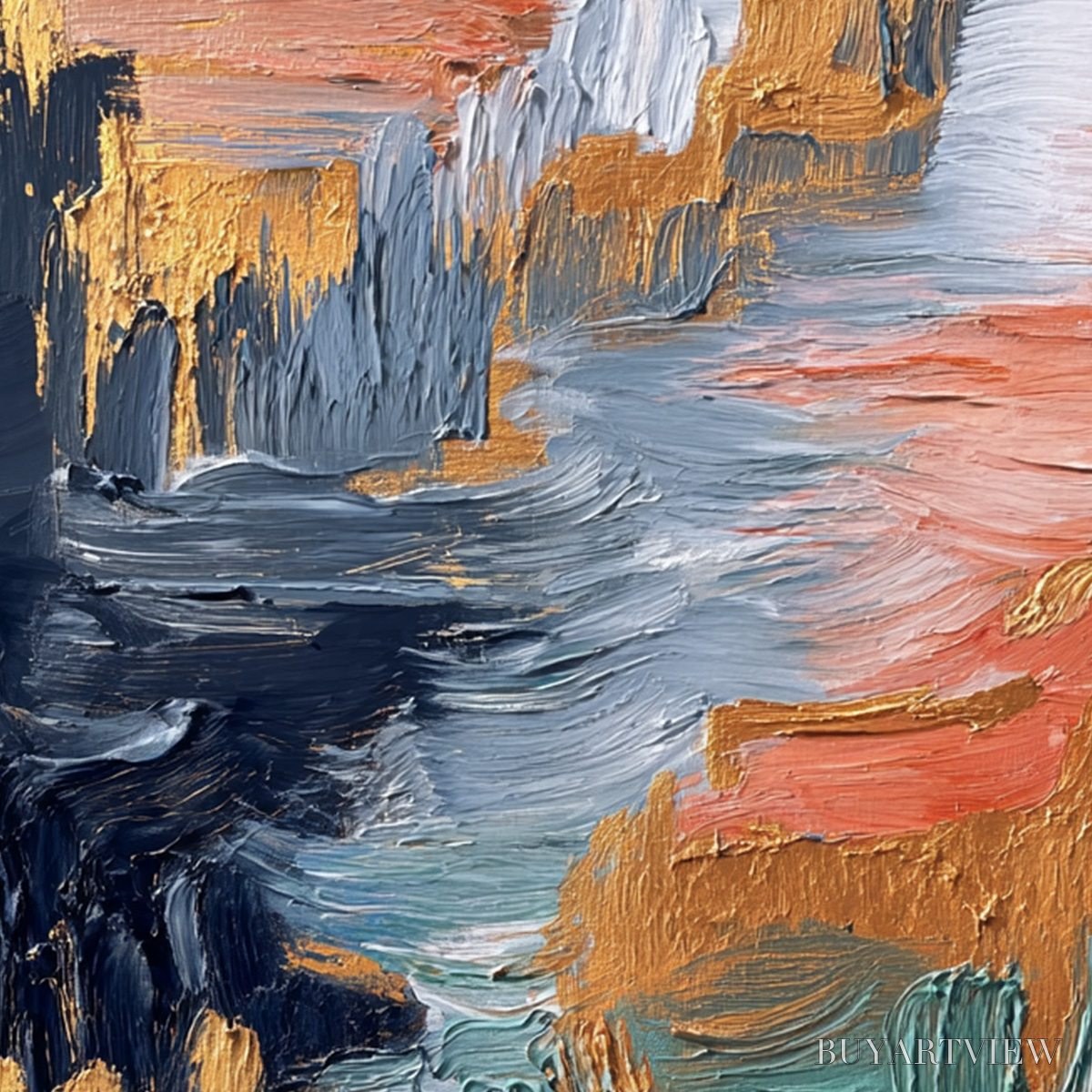 BUYARTVIEW Ethereal Cascade – Textured Vertical Abstract Art with Gold Accents - image 3