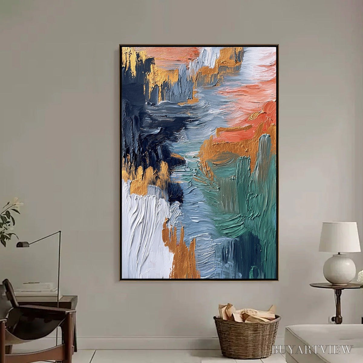 BUYARTVIEW Ethereal Cascade – Textured Vertical Abstract Art with Gold Accents - image 6