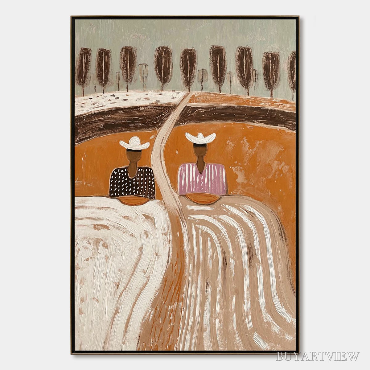 BUYARTVIEW Sisters of the Soil – Textured Boho Folk Art Painting with Earthy Tones - image 1