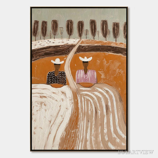 BUYARTVIEW Sisters of the Soil – Textured Boho Folk Art Painting with Earthy Tones - image 1