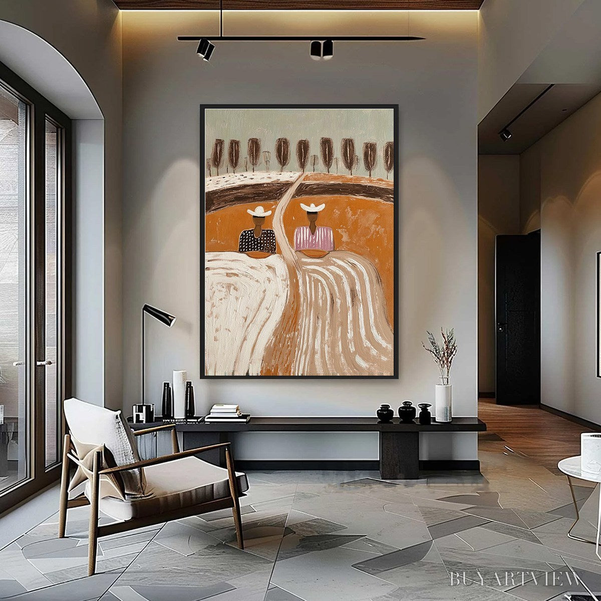 BUYARTVIEW Sisters of the Soil – Textured Boho Folk Art Painting with Earthy Tones - image 2