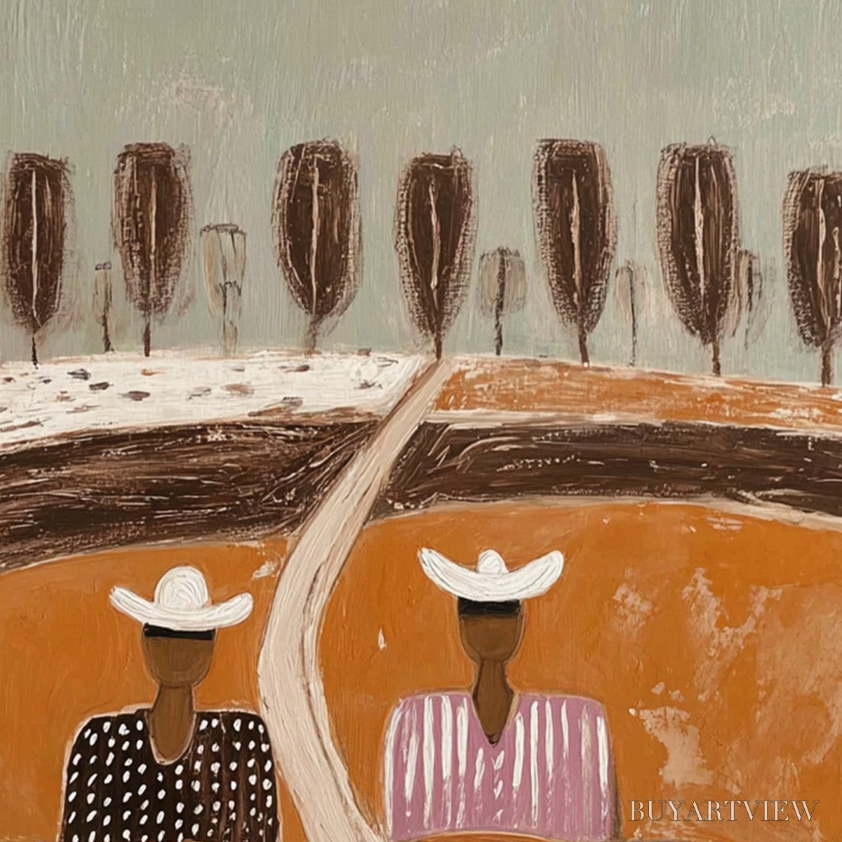 BUYARTVIEW Sisters of the Soil – Textured Boho Folk Art Painting with Earthy Tones - image 3