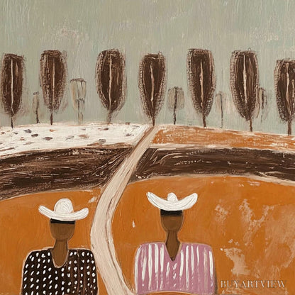 BUYARTVIEW Sisters of the Soil – Textured Boho Folk Art Painting with Earthy Tones - image 3