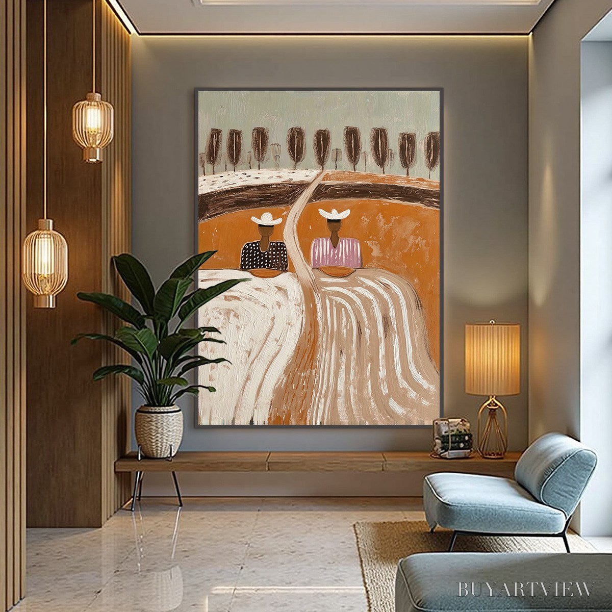 BUYARTVIEW Sisters of the Soil – Textured Boho Folk Art Painting with Earthy Tones - image 4