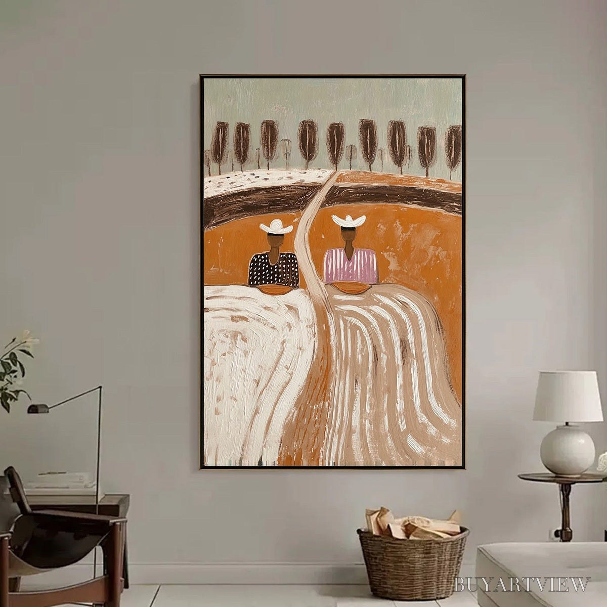 BUYARTVIEW Sisters of the Soil – Textured Boho Folk Art Painting with Earthy Tones - image 6
