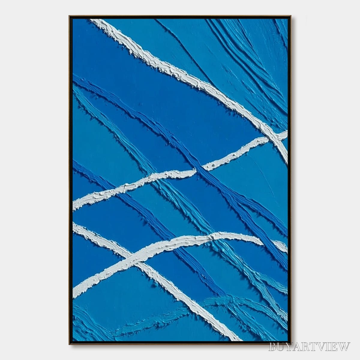 BUYARTVIEW Aegean Tides – Large Textured Blue and White Abstract Impasto Painting - image 1