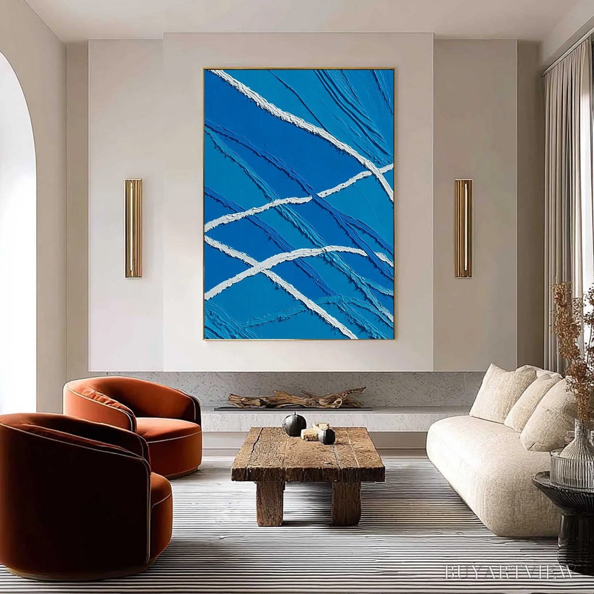BUYARTVIEW Aegean Tides – Large Textured Blue and White Abstract Impasto Painting - image 2