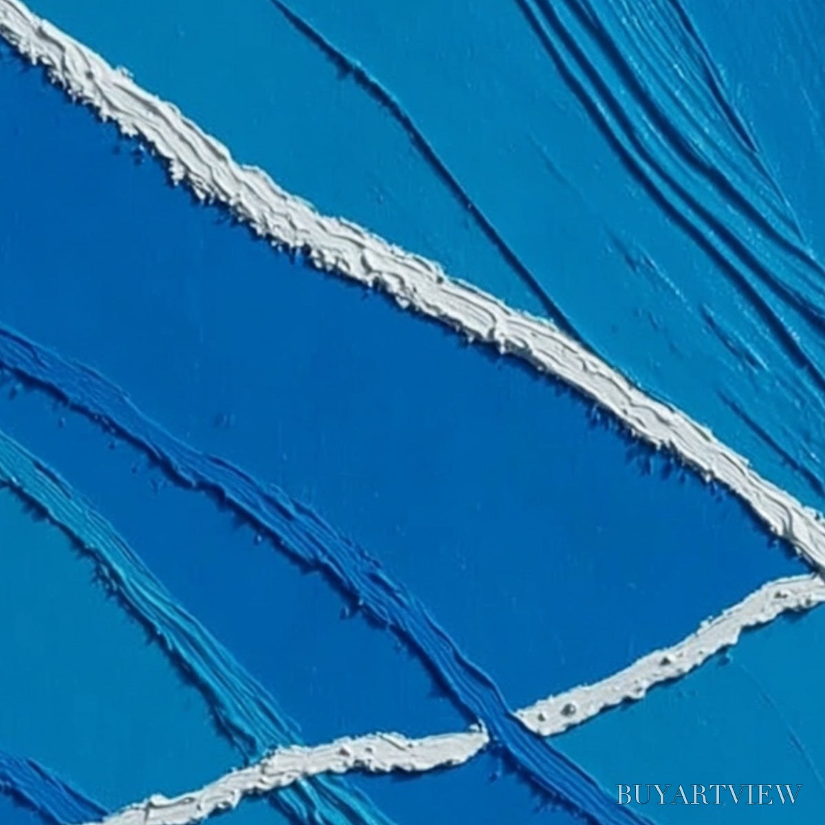 BUYARTVIEW Aegean Tides – Large Textured Blue and White Abstract Impasto Painting - image 3