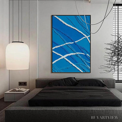 BUYARTVIEW Aegean Tides – Large Textured Blue and White Abstract Impasto Painting - image 4