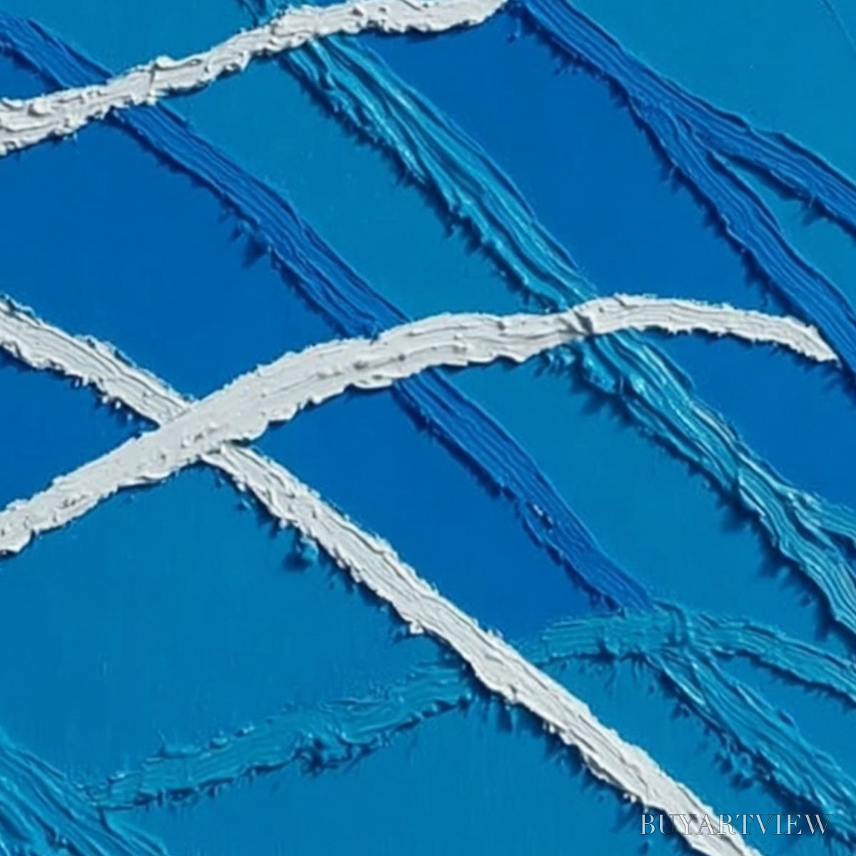 BUYARTVIEW Aegean Tides – Large Textured Blue and White Abstract Impasto Painting - image 5